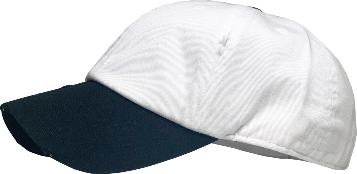 White Black Two Tone Distressed Vintage Baseball Cap Side View